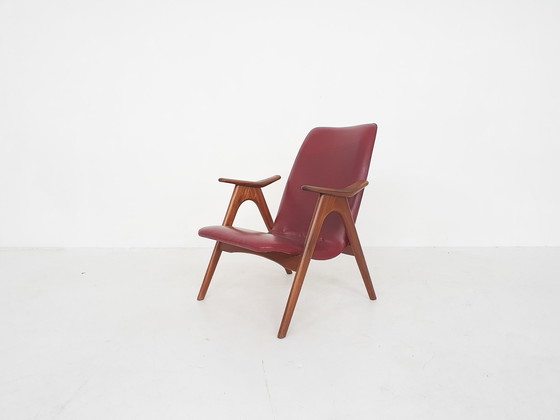 Image 1 of Louis van Teeffelen for Webe bordeaux red lounge chair, The Netherlands 1960's