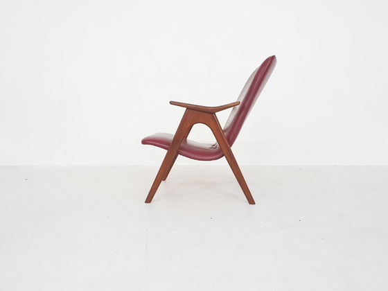 Image 1 of Louis van Teeffelen for Webe bordeaux red lounge chair, The Netherlands 1960's