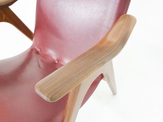 Image 1 of Louis van Teeffelen for Webe bordeaux red lounge chair, The Netherlands 1960's