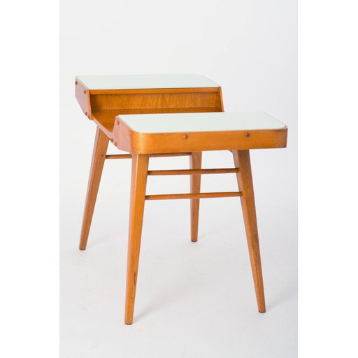 Bijzettafeltje van essenhout en glas - jaren 1960