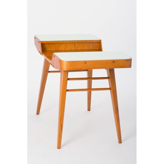 Image 1 of Bijzettafeltje van essenhout en glas - jaren 1960