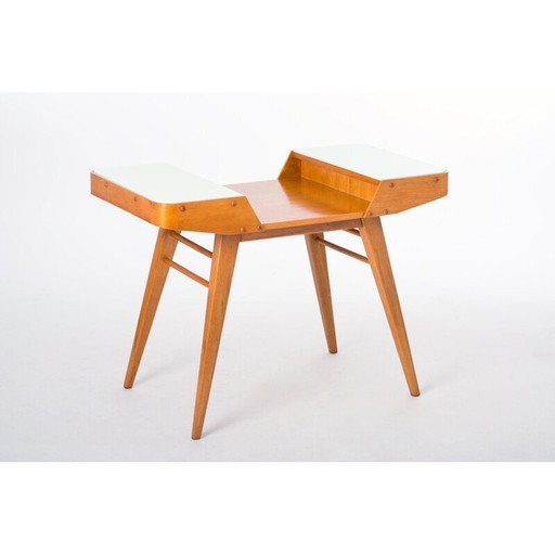 Bijzettafeltje van essenhout en glas - jaren 1960