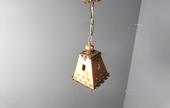 Image 1 of Vintage koperen Brutalistische hanglamp, 1970S