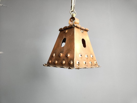Image 1 of Vintage koperen Brutalistische hanglamp, 1970S