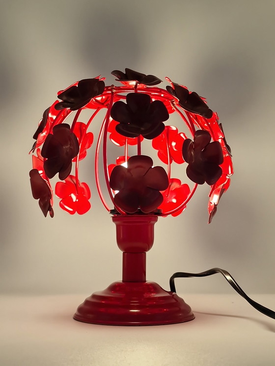 Image 1 of Vintage rode bloemenlamp