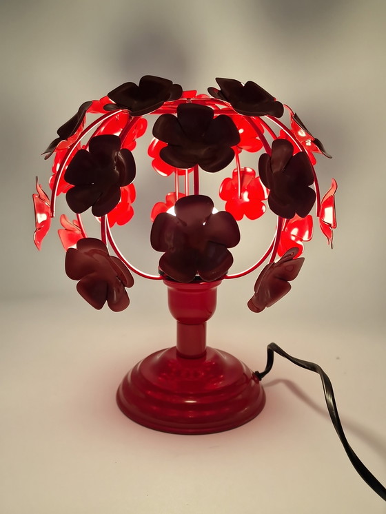 Image 1 of Vintage rode bloemenlamp