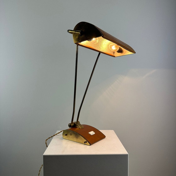 Image 1 of Messing en lederen Jumo bureaulamp van Eileen Grey, 1930