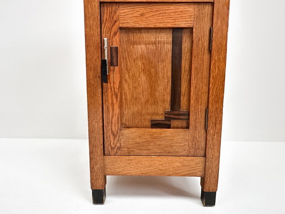 Image 1 of Vintage Art Deco Nachtkastje | Nachtkastje Met Marmeren Bovenblad | Amsterdamse School