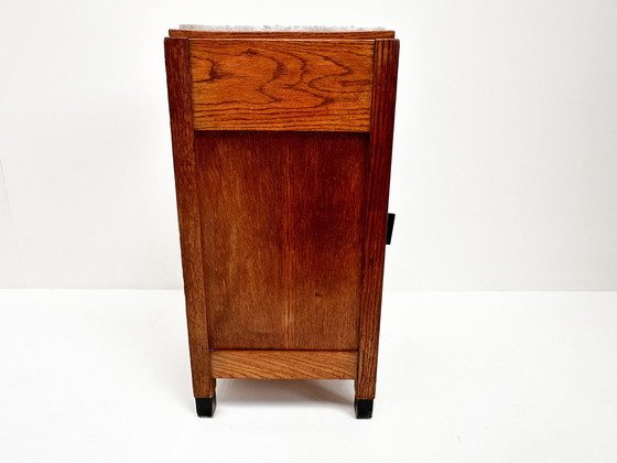 Image 1 of Vintage Art Deco Nachtkastje | Nachtkastje Met Marmeren Bovenblad | Amsterdamse School