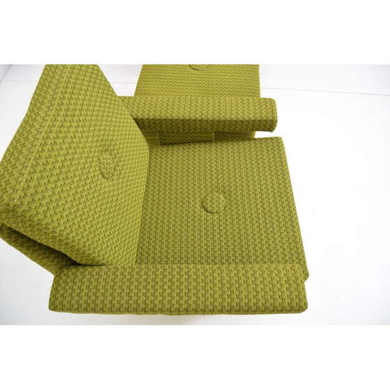 Image 1 of Paar vintage fauteuils met poef en stoffen wielen, Tsjechoslowakije 1970