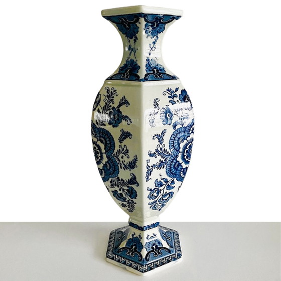 Image 1 of Delftsblauwe Xl Boch Vaas Vintage Pauw Delfts blauw