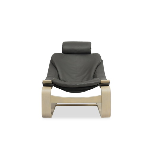 Nelo Kroken Fauteuil Leer Grijs Mid Century Vintage