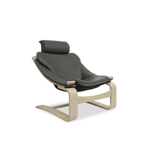 Nelo Kroken Fauteuil Leer Grijs Mid Century Vintage