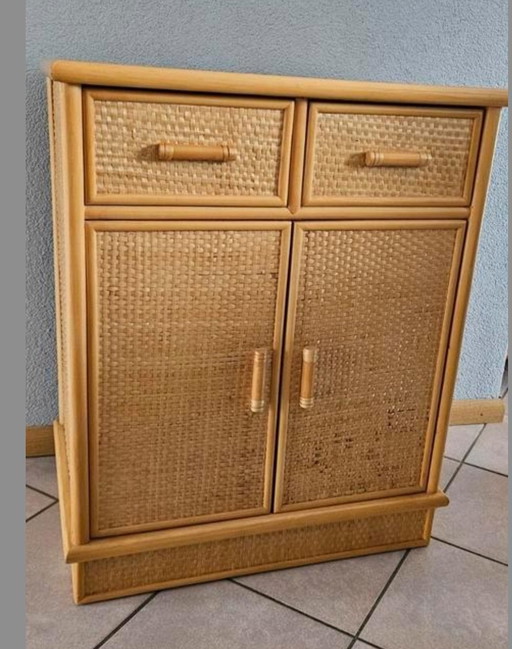 Vintage Rotan, Bamboe Kast, Dressoir 