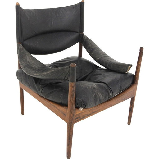 Vintage "Modus" leren fauteuil van Kristian Vedel voor Søren Willadesen Møbelfabrik, Denemarken 1960