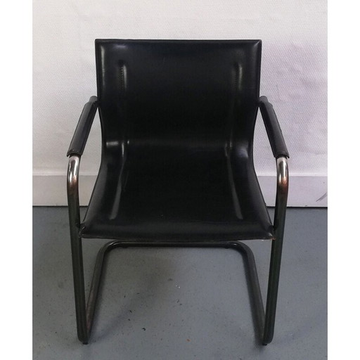 Vintage zwarte leren fauteuil Matteo Grassi