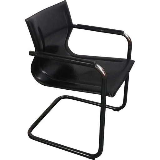 Vintage zwarte leren fauteuil Matteo Grassi