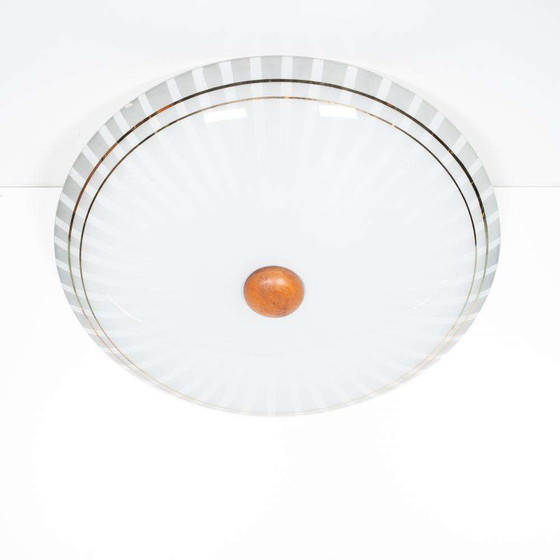 Image 1 of Vintage glazen jaren 60 plafonnière, ronde plafondlamp glas