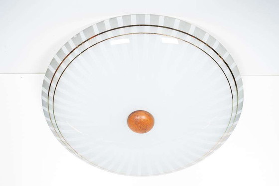 Image 1 of Vintage glazen jaren 60 plafonnière, ronde plafondlamp glas