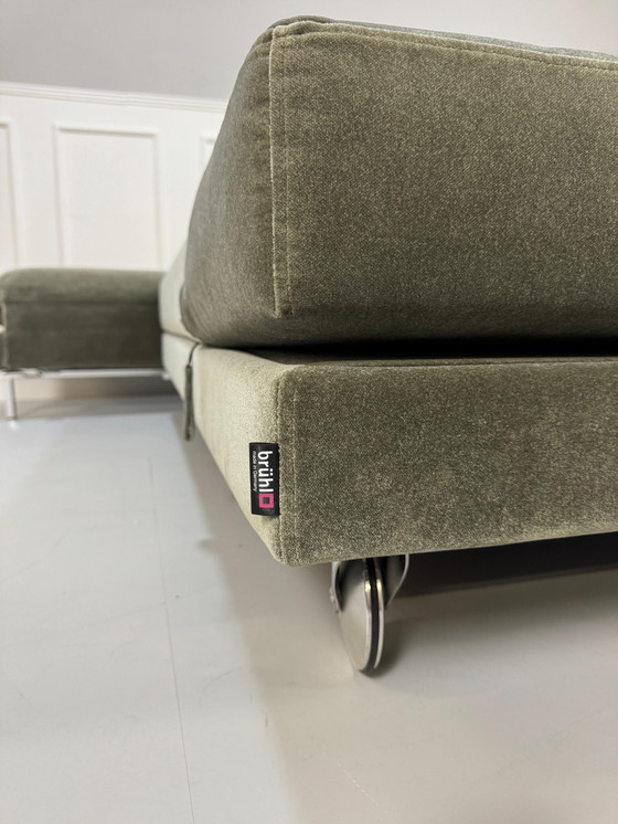 Image 1 of Brühl Fourtwo Sofa Stoffen Fluwelen Slaapbank Vier Twee Khaki Groen