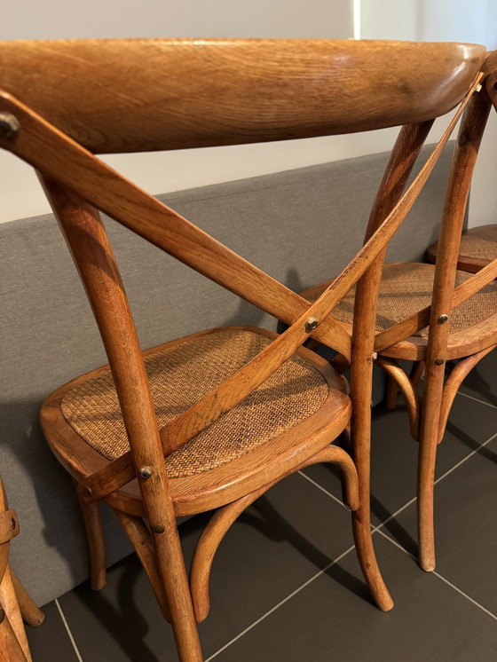 Image 1 of 4x Vintage Houten Stoelen Met Rotan Zitting