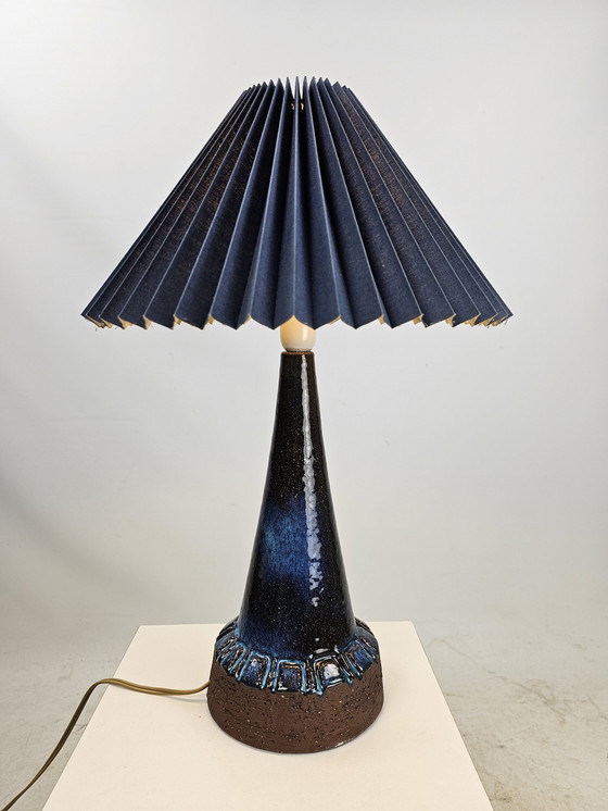 Image 1 of Keramiek Vloerlamp Met Blauwe Kap Deens