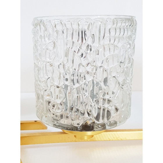 Image 1 of Vintage kroonluchter van messing en glas, Frankrijk