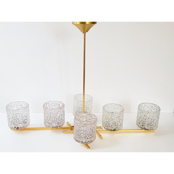 Image 1 of Vintage kroonluchter van messing en glas, Frankrijk