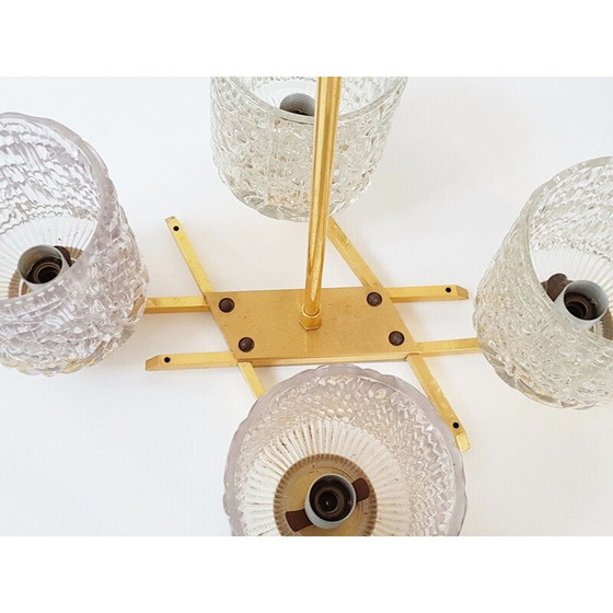 Image 1 of Vintage kroonluchter van messing en glas, Frankrijk