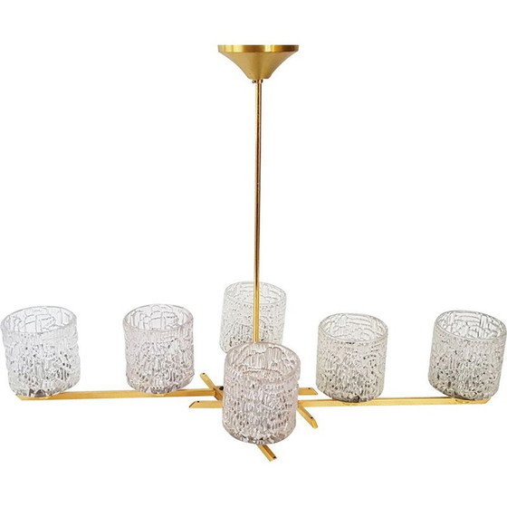 Image 1 of Vintage kroonluchter van messing en glas, Frankrijk