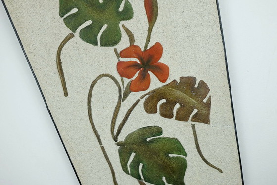 Image 1 of Kroesselbach keramische en gips wandtegel mid century, bloemendecor, jaren 50 