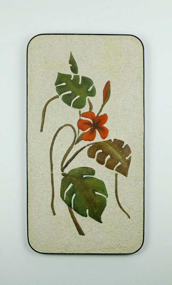 Image 1 of Kroesselbach keramische en gips wandtegel mid century, bloemendecor, jaren 50 