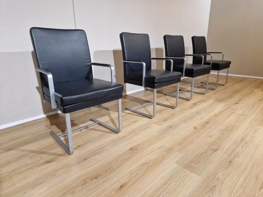 4X Hulsta D13 Stoelen - Eetkamerstoelen - Zwart Leder-Design