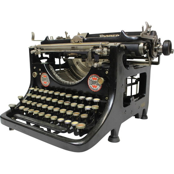 Image 1 of Vintage typemachine van metaal, staal, chroom en stof, Duitsland 1905