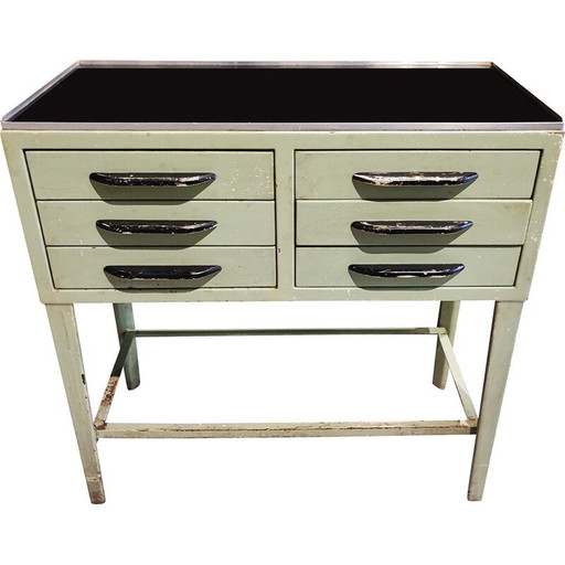 Vintage tandartsmeubel in pastelgroen staal, 1950