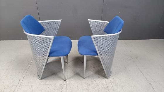 Image 1 of Set van 6 postmoderne stoffen en metalen eetkamerstoelen, 1980S