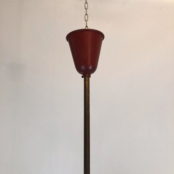 Image 1 of Vintage messing en opaline kroonluchter van Stilnovo, Italië 1950