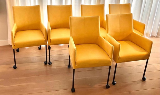 6x Vintage eetkamerstoelen wieltjes