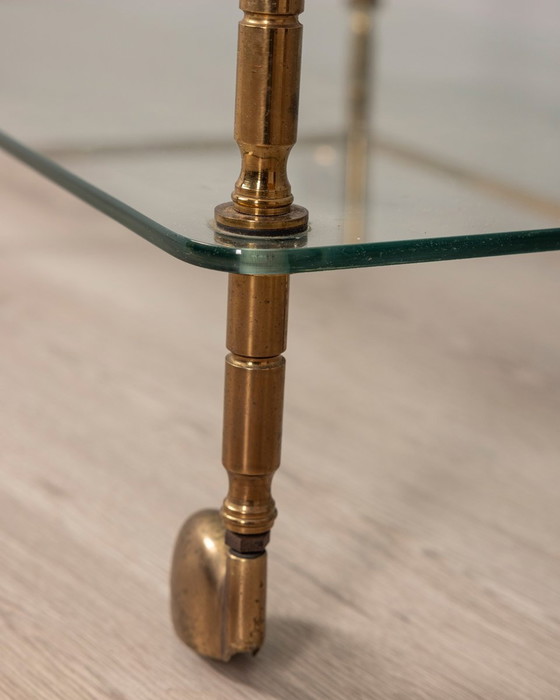 Image 1 of Voedselkarretje gouden messing en Italiaans glas uit de jaren 1960