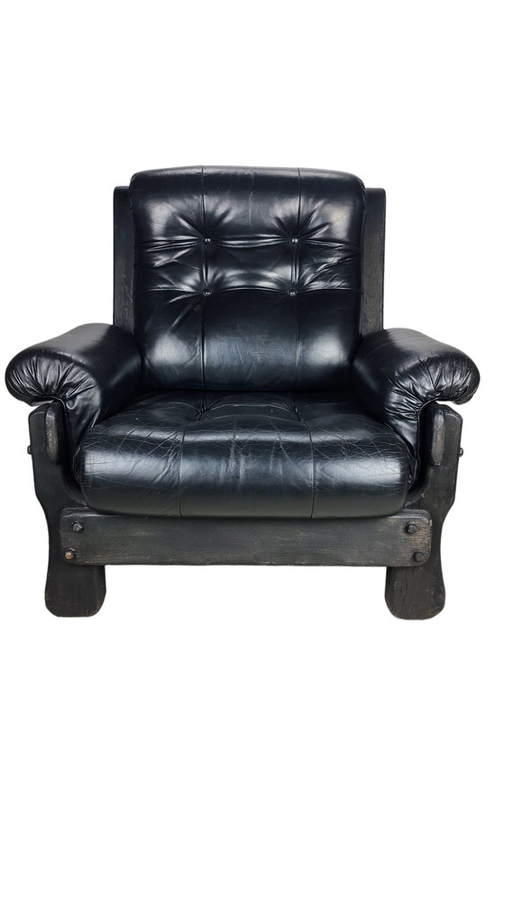 Image 1 of All black Brutalist lounge chair 1970s