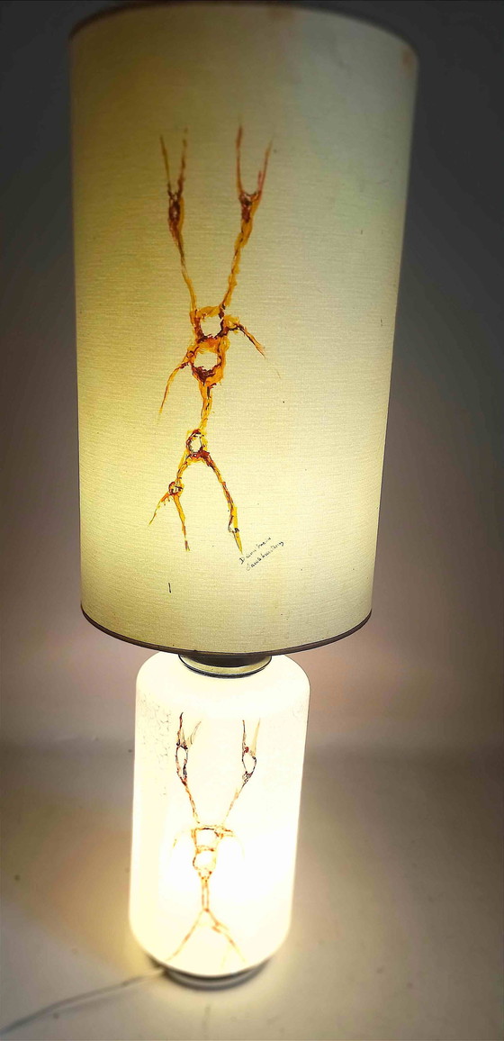 Image 1 of Dubbele vloerlamp wit opaline frosted effect bruin gemarmerd