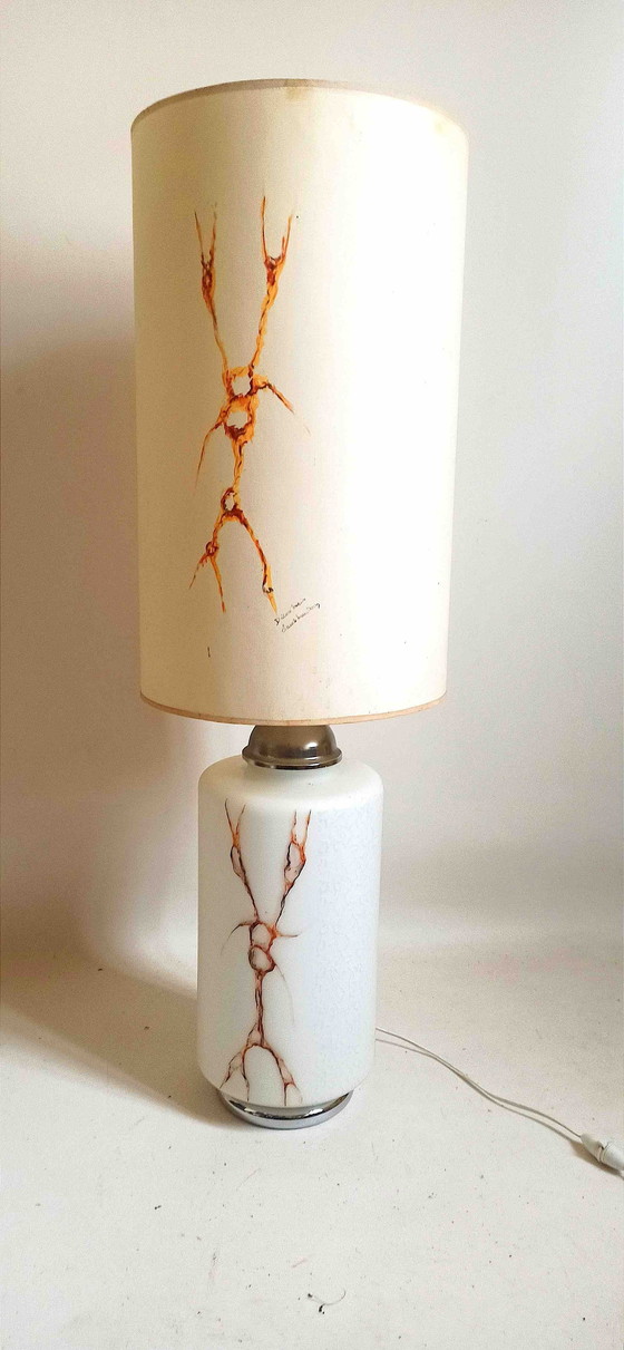 Image 1 of Dubbele vloerlamp wit opaline frosted effect bruin gemarmerd