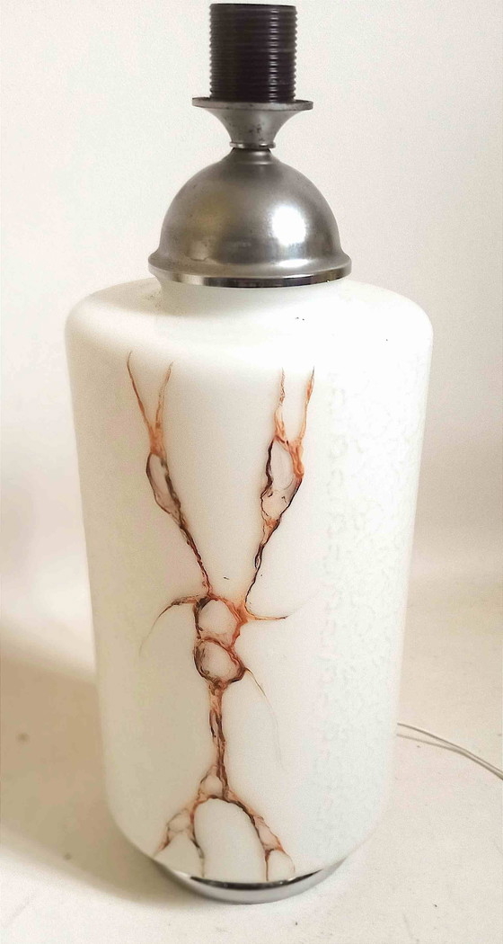 Image 1 of Dubbele vloerlamp wit opaline frosted effect bruin gemarmerd