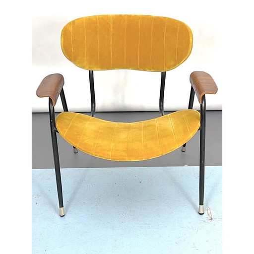 Vintage geel fluwelen stoel van Gastone Rinaldi voor Rima, Italië 1950
