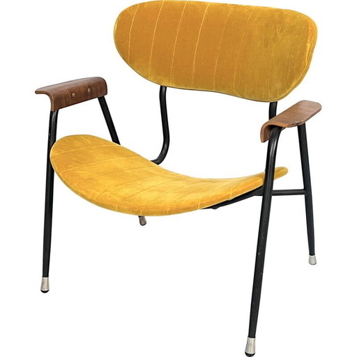 Vintage geel fluwelen stoel van Gastone Rinaldi voor Rima, Italië 1950