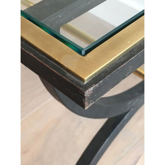 Image 1 of Vintage neoklassieke salontafel van gezwart staal en messing, 1950
