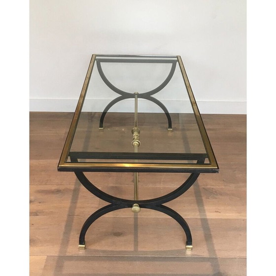 Image 1 of Vintage neoklassieke salontafel van gezwart staal en messing, 1950