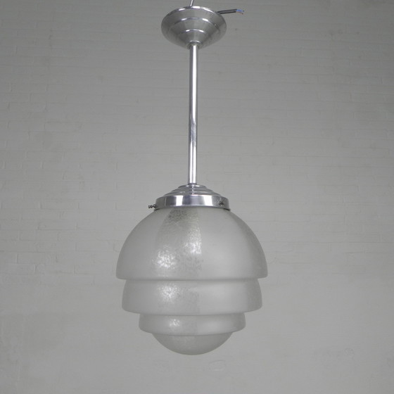 Image 1 of Art Deco hanglamp met getrapte glazen bol, jaren 30