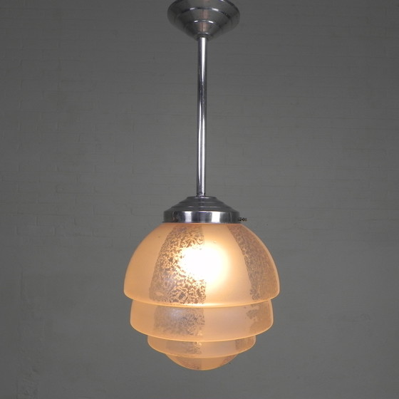 Image 1 of Art Deco hanglamp met getrapte glazen bol, jaren 30