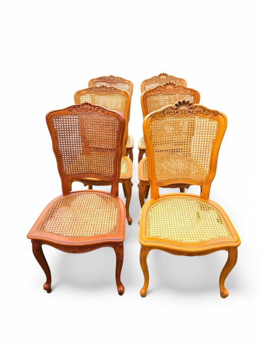 Set van 6 stoelen in berkenhout Louis Xv-stijl